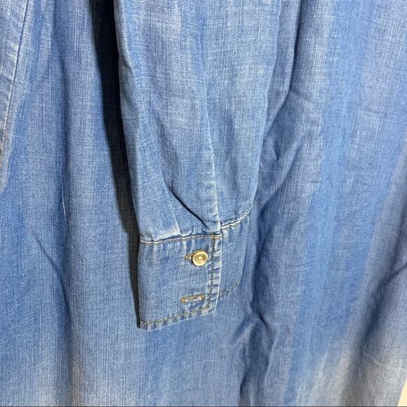 Cloth & Stone Distressed Chambray Fade Button Down Collared Shirt Blue Small - Picture 6 of 9